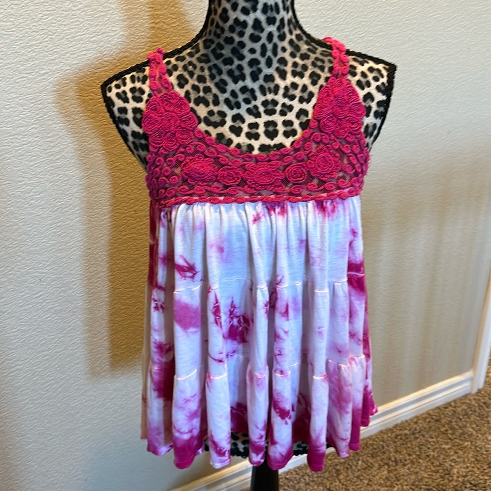Tie dye top with embroidery, size M